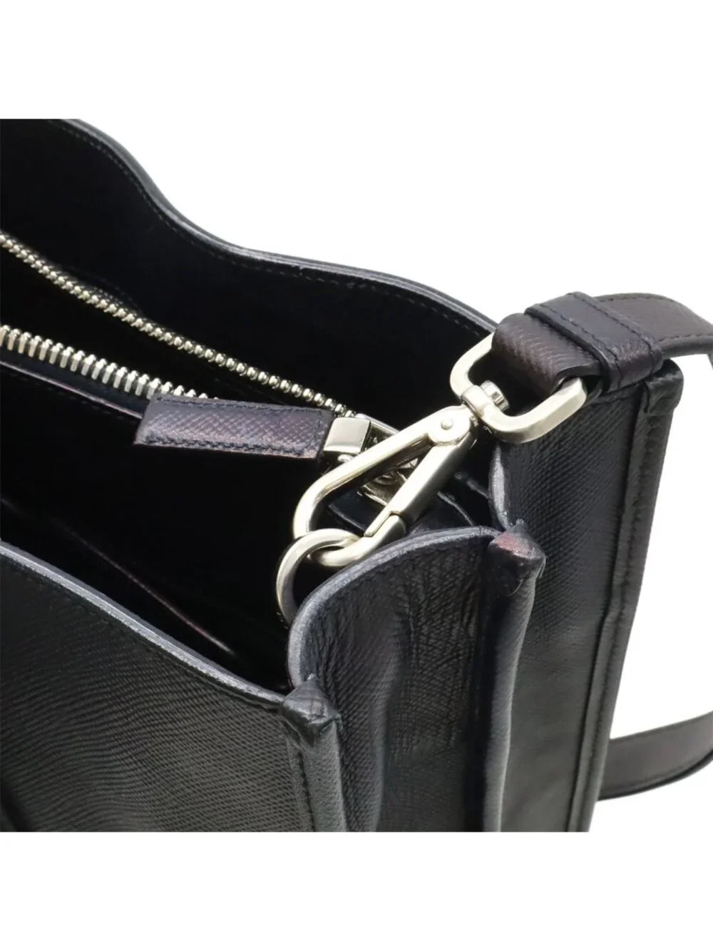 Prada Triangle Logo Saffiano Tote 2-Way Shoulder Bag Crossbody Leather Navy